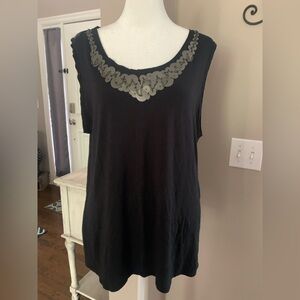 Pamela Dennis PCG XL Vintage Embellished Gunmetal Sequin Black Top